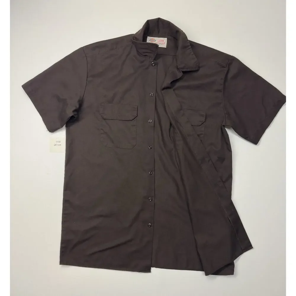 Used Dark Brown Dickies Men's Short Sleeve Work Shirt Large